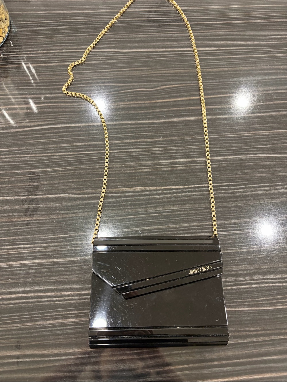 Jimmy Choo Black Patent Mini Crossbody with Gold Chain